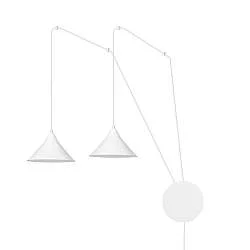 Sospensione Minimal 2 Luci Myrddin In Acciao Bianco E Paralume A Cono