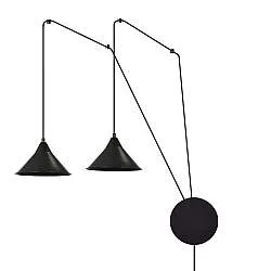 Sospensione Minimal 2 Luci Myrddin In Acciao Nero E Paralume A Cono