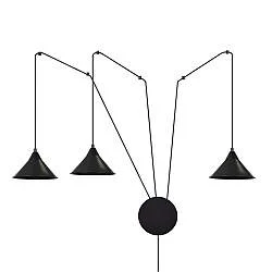 Sospensione Minimal 3 Luci Myrddin In Acciao Nero E Paralume A Cono