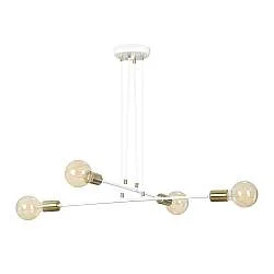 Lampadario Industrial 4 Luci Pendragon A Bracci Acciaio Bianco E Oro