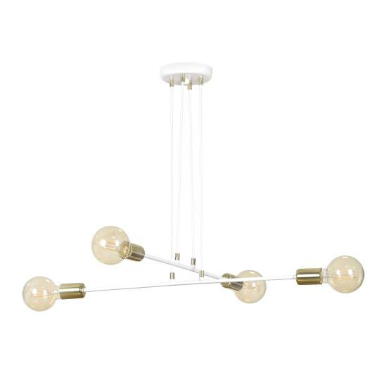 Lampadario Industrial 4 Luci Benzaiten A Bracci In Acciaio Bianco E Oro LA0148-EB-4-BI