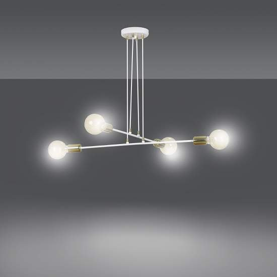 Lampadario Industrial 4 Luci Benzaiten A Bracci In Acciaio Bianco E Oro LA0148-EB-4-BI