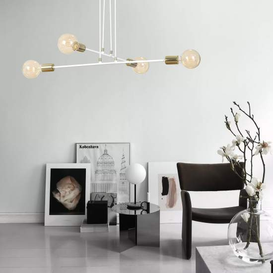 Lampadario Industrial 4 Luci Benzaiten A Bracci In Acciaio Bianco E Oro LA0148-EB-4-BI