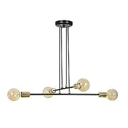 Lampadario Industrial 4 Luci Pendragon A Bracci In Acciaio Nero E Oro