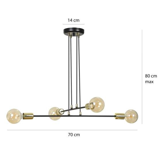 Lampadario Industrial 4 Luci Benzaiten A Bracci In Acciaio Nero E Oro LA0148-EB-4-NR