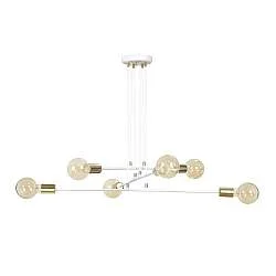 Lampadario Industrial 6 Luci Pendragon A Bracci Acciaio Bianco E Oro