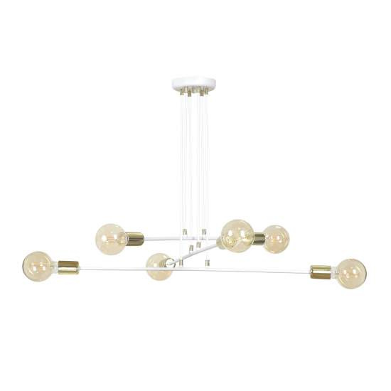 Lampadario Industrial 6 Luci Benzaiten A Bracci In Acciaio Bianco E Oro LA0148-EB-6-BI
