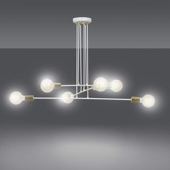 Lampadario Industrial 6 Luci Benzaiten A Bracci In Acciaio Bianco E Oro LA0148-EB-6-BI