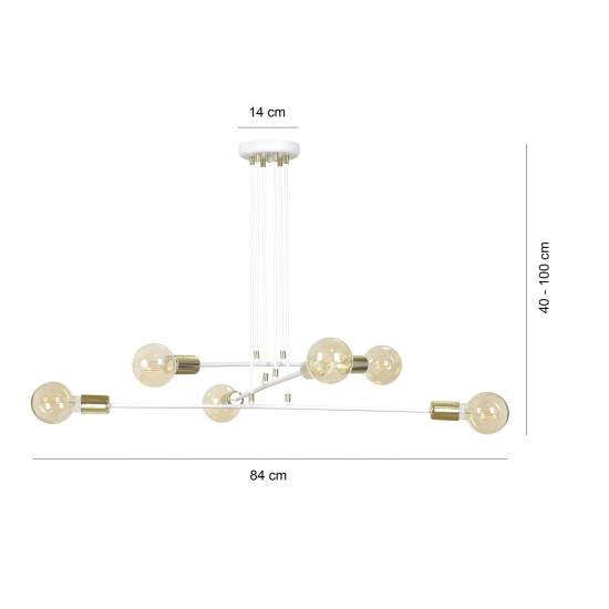 Lampadario Industrial 6 Luci Benzaiten A Bracci In Acciaio Bianco E Oro LA0148-EB-6-BI