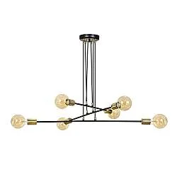 Lampadario Industrial 6 Luci Pendragon A Bracci In Acciaio Nero E Oro