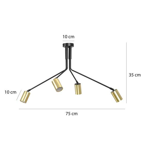 Plafoniera Minimal Tenjin Acciaio Nero 4 Luci Gu10 Ip20 LA0150-EB-PL4-NR