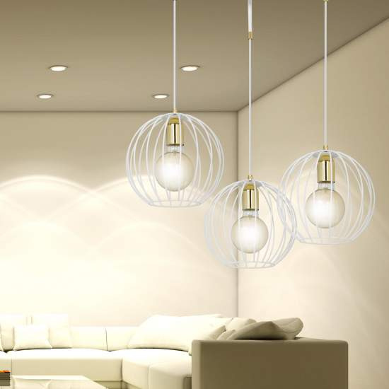 Lampadario Contemporaneo Omoikane Acciaio Bianco 3 Luci E27 Ip20 LA0151-EB-3-BI