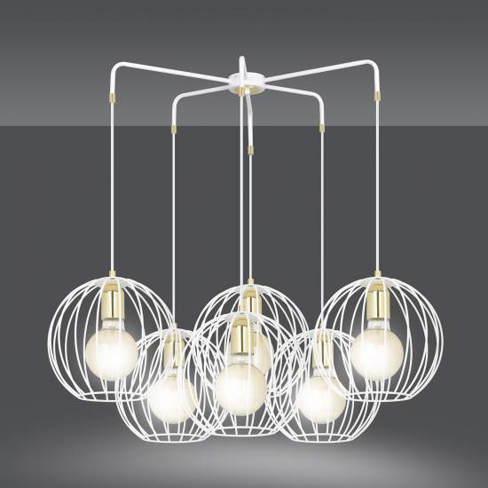 Lampadario Contemporaneo Omoikane Acciaio Bianco 6 Luci E27 Ip20 LA0151-EB-6-BI