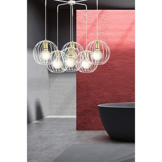Lampadario Contemporaneo Omoikane Acciaio Bianco 6 Luci E27 Ip20 LA0151-EB-6-BI