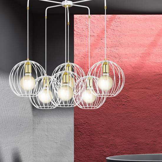 Lampadario Contemporaneo Omoikane Acciaio Bianco 6 Luci E27 Ip20 LA0151-EB-6-BI
