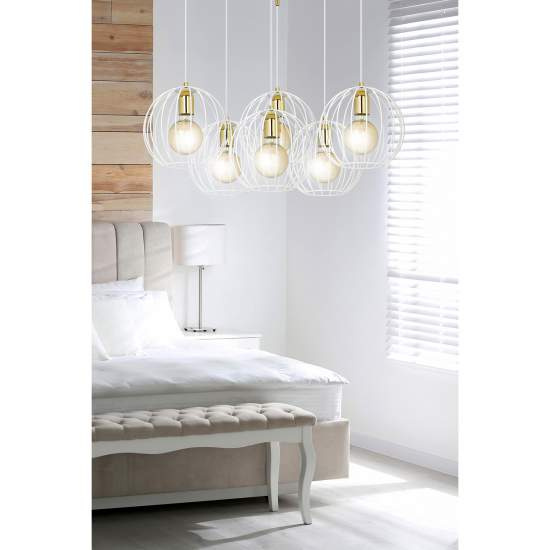 Lampadario Contemporaneo Omoikane Acciaio Bianco 6 Luci E27 Ip20 LA0151-EB-6-BI