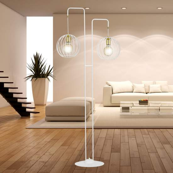 Piantana Contemporaneo Omoikane Acciaio Bianco 2 Luci E27 Ip20 LA0151-EB-PT2-BI
