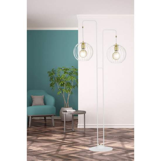 Piantana Contemporaneo Omoikane Acciaio Bianco 2 Luci E27 Ip20 LA0151-EB-PT2-BI