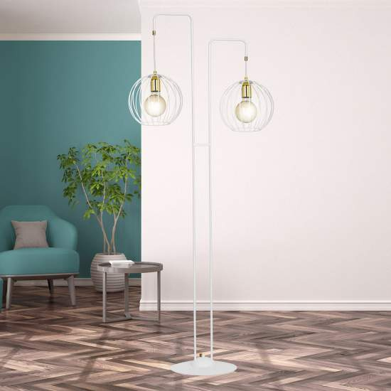 Piantana Contemporaneo Omoikane Acciaio Bianco 2 Luci E27 Ip20 LA0151-EB-PT2-BI