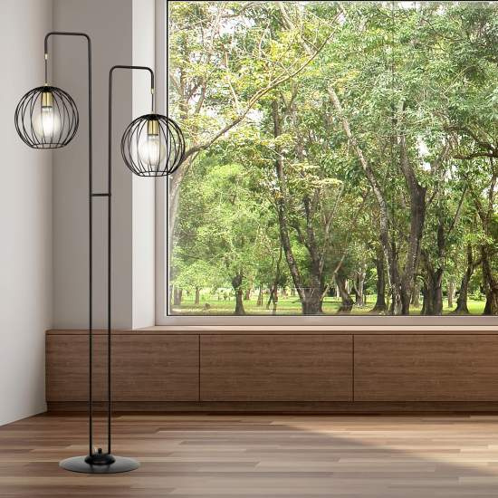 Piantana Contemporaneo Omoikane Acciaio Nero 2 Luci E27 Ip20 LA0151-EB-PT2-NR