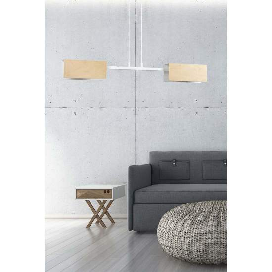 Lampadario Minimal Sarutahiko Acciaio Bianco 2 Luci E27 Ip20 LA0152-EB-2-BI