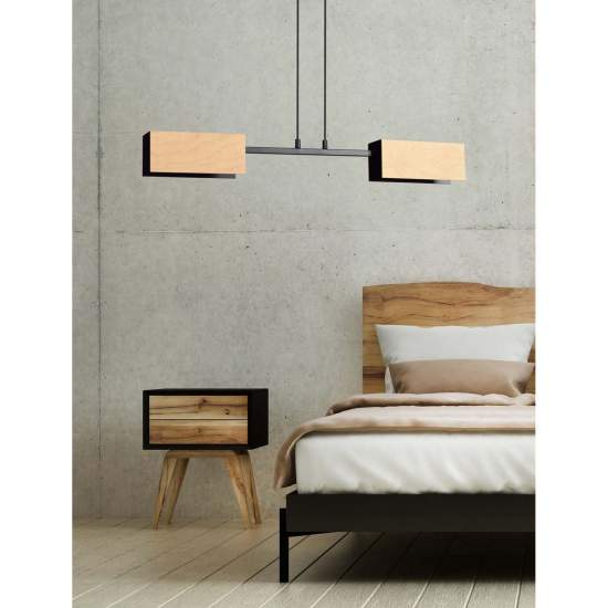 Lampadario Minimal Sarutahiko Acciaio Nero 2 Luci E27 Ip20 LA0152-EB-2-NR