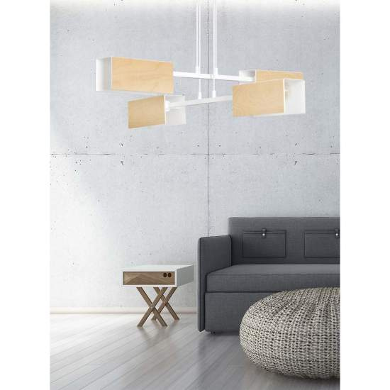 Lampadario Minimal Sarutahiko Acciaio Bianco 4 Luci E27 Ip20 LA0152-EB-4-BI