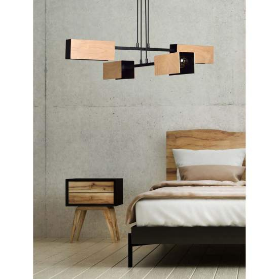 Lampadario Minimal Sarutahiko Acciaio Nero 4 Luci E27 Ip20 LA0152-EB-4-NR