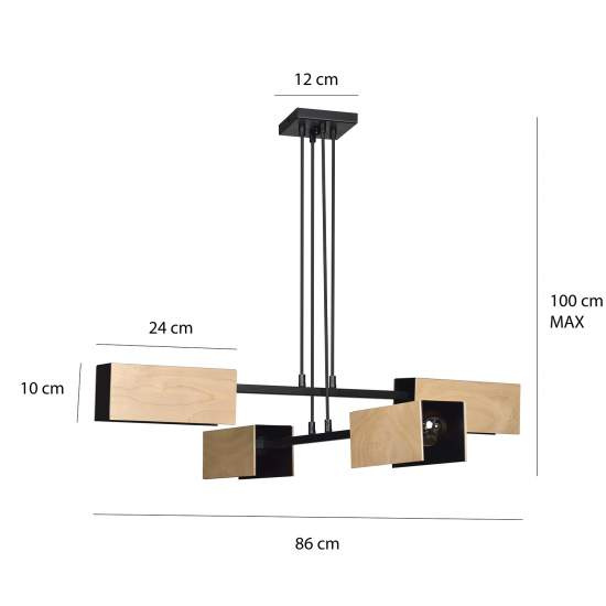 Lampadario Minimal Sarutahiko Acciaio Nero 4 Luci E27 Ip20 LA0152-EB-4-NR