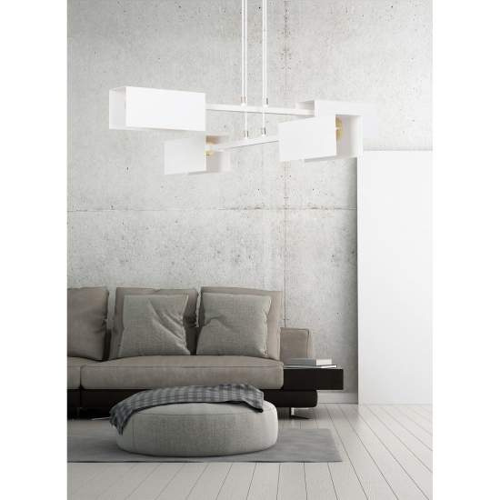 Lampadario Minimal Yuhuang Acciaio Bianco 4 Luci E27 Ip20 LA0153-EB-4-BI