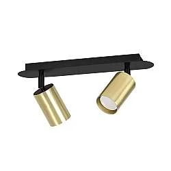 Plafoniera Spot Faretti Regolabili 2 Luci Guanyin A Cilindro In Acciaio Nero E Oro