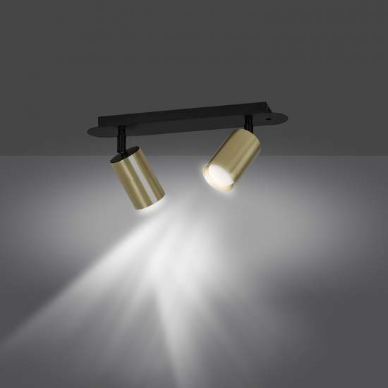 Plafoniera Spot Faretti Regolabili 2 Luci Guanyin A Cilindro In Acciaio Nero E Oro LA0154-EB-PL2-NR
