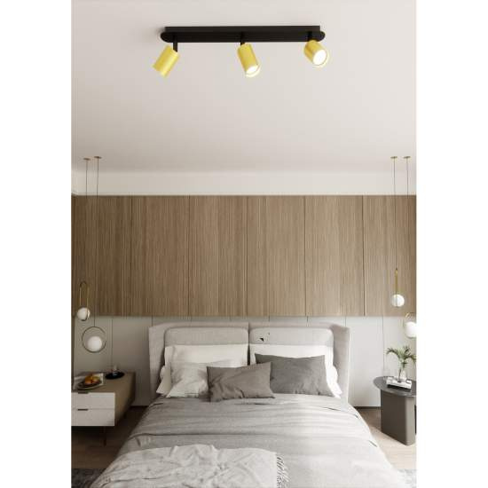 Plafoniera Spot Faretti Regolabili 3 Luci Guanyin A Cilindro In Acciaio Nero E Oro LA0154-EB-PL3-NR