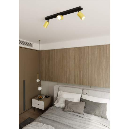 Plafoniera Spot Faretti Regolabili 3 Luci Guanyin A Cilindro In Acciaio Nero E Oro LA0154-EB-PL3-NR