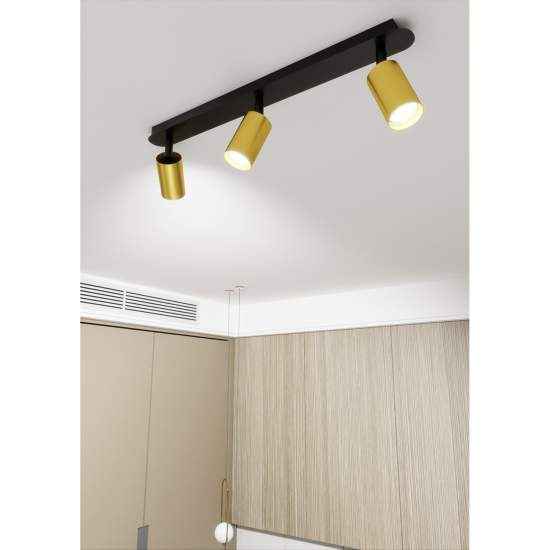 Plafoniera Spot Faretti Regolabili 3 Luci Guanyin A Cilindro In Acciaio Nero E Oro LA0154-EB-PL3-NR