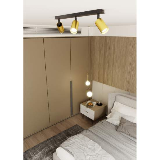 Plafoniera Spot Faretti Regolabili 3 Luci Guanyin A Cilindro In Acciaio Nero E Oro LA0154-EB-PL3-NR