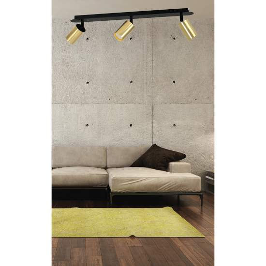 Plafoniera Spot Faretti Regolabili 3 Luci Guanyin A Cilindro In Acciaio Nero E Oro LA0154-EB-PL3-NR