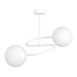 Plafoniera Moderna 2 Luci Nezha In Acciaio Bianco E Sfere In Vetro Opale