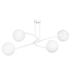 Plafoniera Moderna 4 Luci Nezha In Acciaio Bianco E Sfere In Vetro Opale
