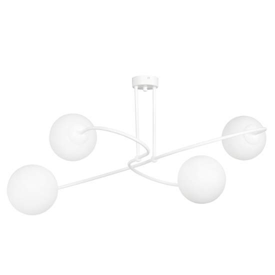 Plafoniera Moderna 4 Luci Nezha In Acciaio Bianco E Sfere In Vetro Opale LA0155-EB-PL4-BI