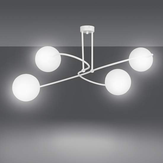 Plafoniera Moderna 4 Luci Nezha In Acciaio Bianco E Sfere In Vetro Opale LA0155-EB-PL4-BI