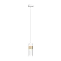 Sospensione 1 Luce Henge In Acciaio Bianco A Cilindro Con Legno Naturale