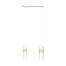 Lampadario 2 Luci Henge In Acciaio Bianco A Cilindro Con Legno Naturale