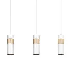 Lampadario 3 Luci Henge In Acciaio Bianco A Cilindro Con Legno Naturale