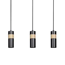 Lampadario 3 Luci Henge In Acciaio Nero A Cilindro Con Legno Naturale