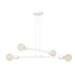 Lampadario Industrial 4 Luci Multiplo In Acciaio Bianco A Bracci