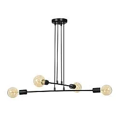 Lampadario Industrial 4 Luci Multiplo In Acciaio Nero A Bracci