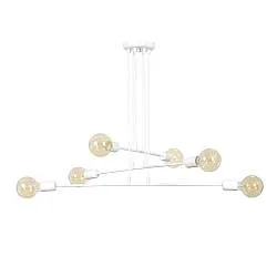 Lampadario Industrial 6 Luci Multiplo In Acciaio Bianco A Bracci