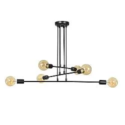 Lampadario Industrial 6 Luci Multiplo In Acciaio Nero A Bracci