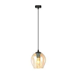 Sospensione 1 Luce Paoxi In Acciaio Nero E Vetro Ambra